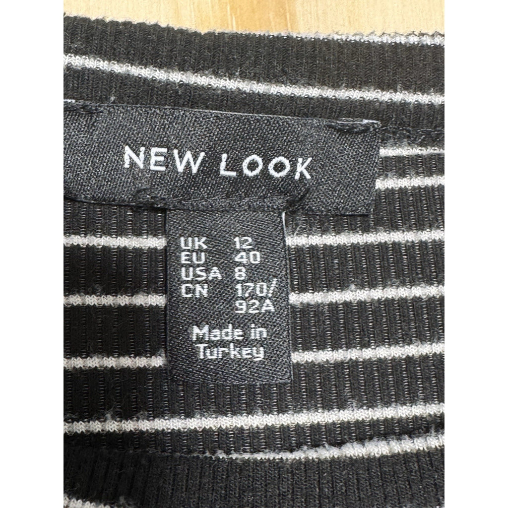 New Look Womens 8 Black White Striped T-Shirt Dress Short Sleeve Casual Stretch