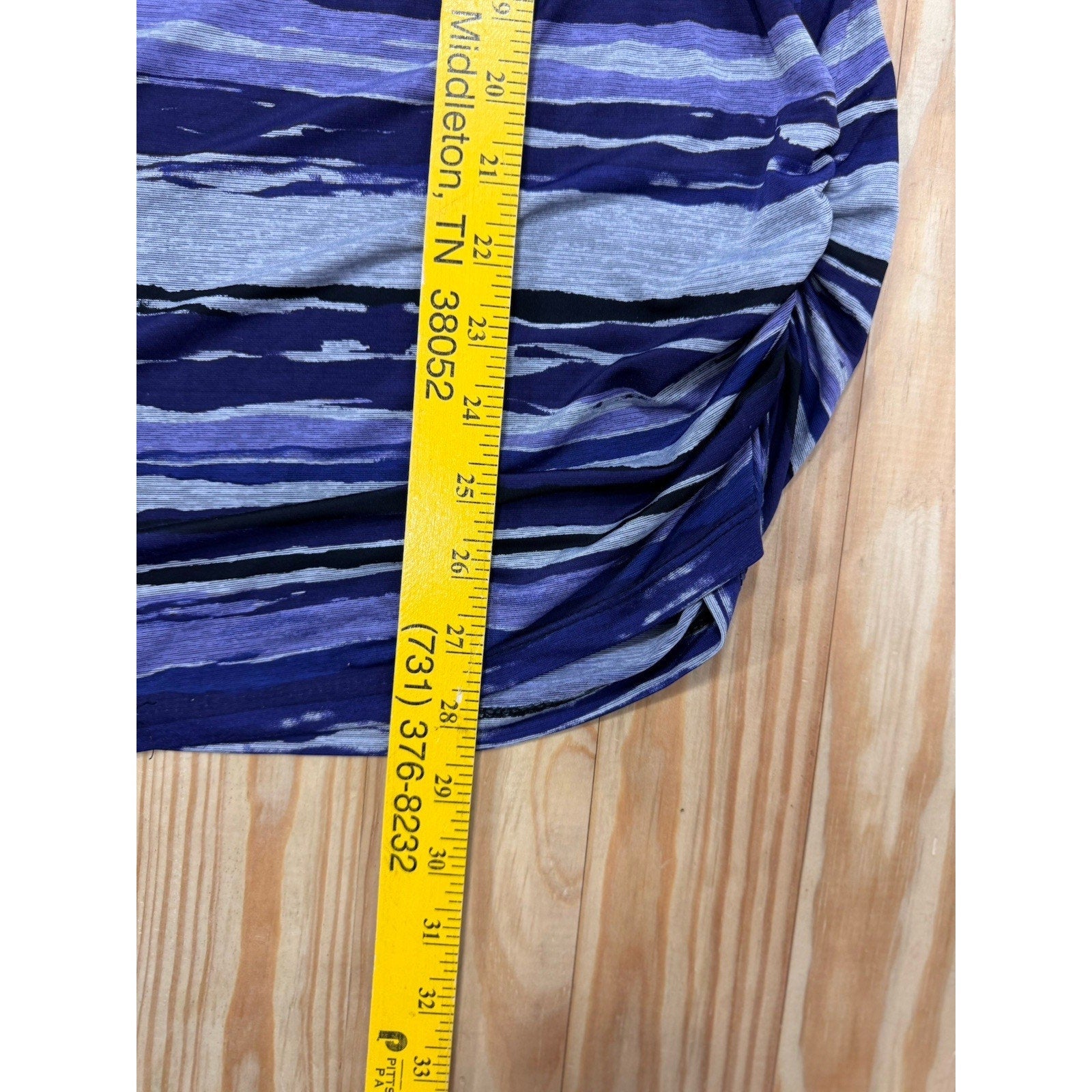 Women's Perseption 1X Blue Stripe Silky Sheer Summer Blouse Keyhole Back