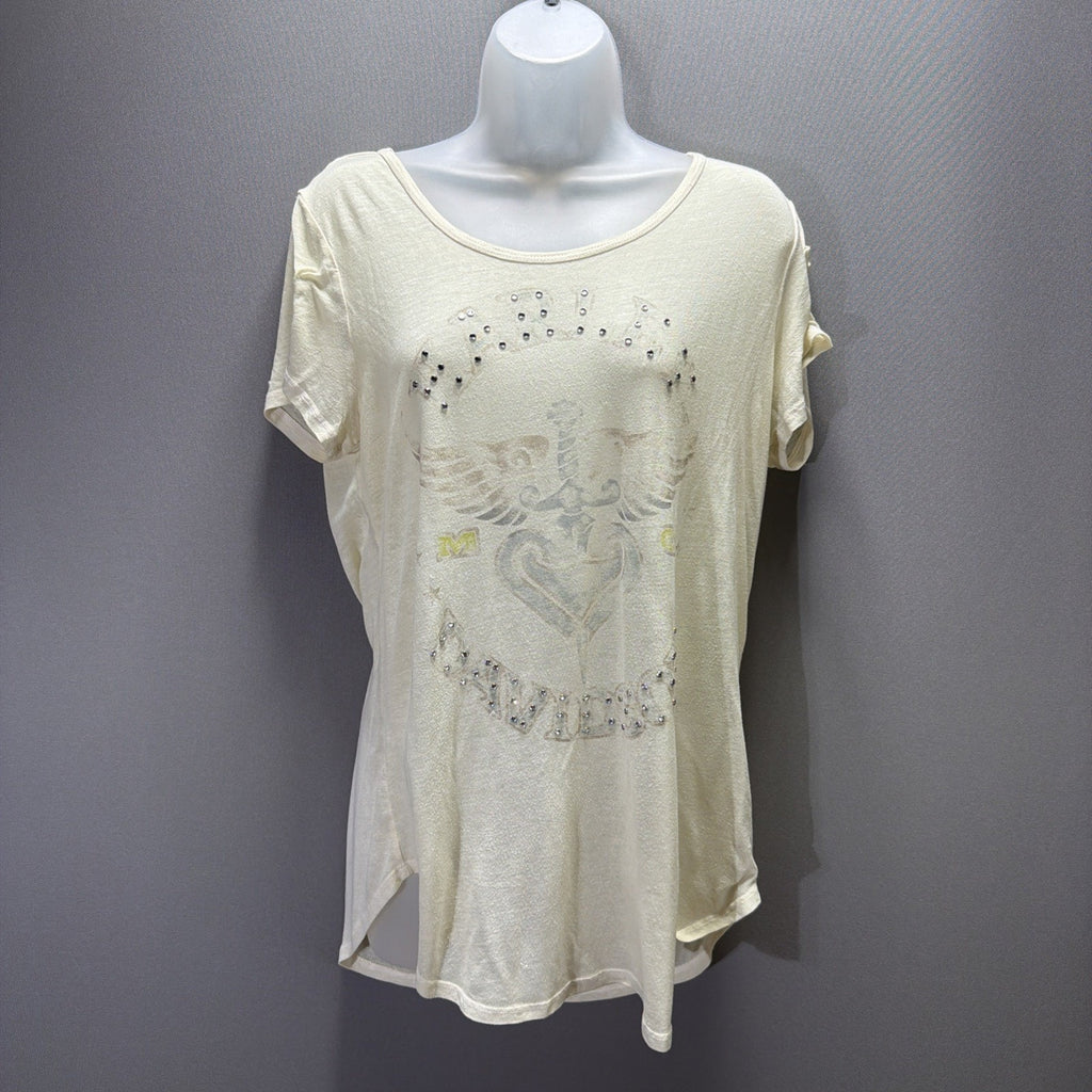 Harley Davidson Shirt Womens Large Yellow HD Rhinestone Embellished Made USA