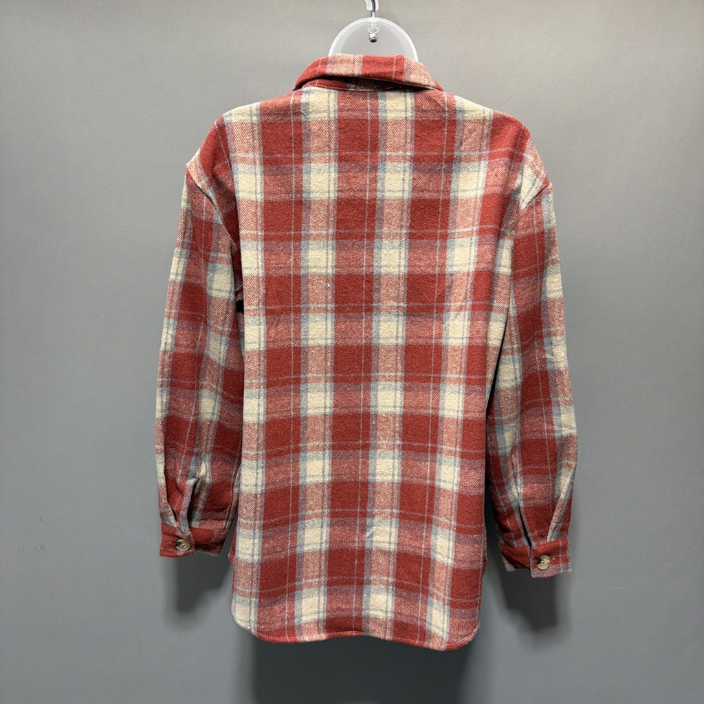 Zeagoo Oversized Plaid Flannel Shacket Button Down Long Sleeve Coat Small NWT