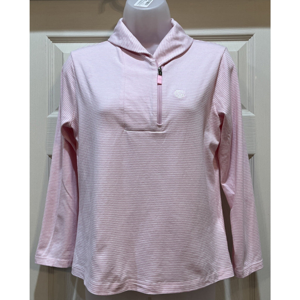 Women’s Polo Ralph Lauren Golf 1/4 Zip Pink Stripped Wicking Long Sleeve Medium