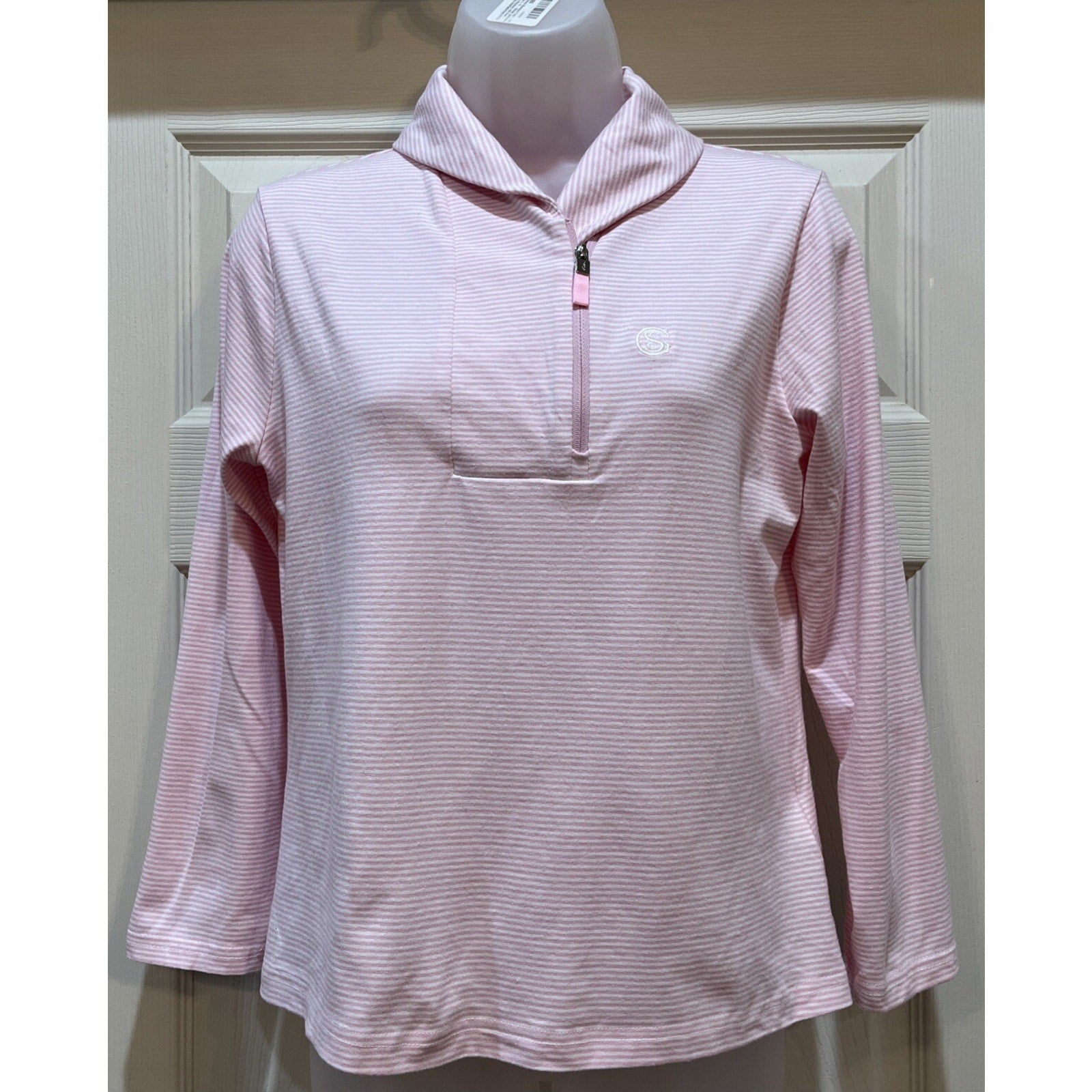 Women’s Polo Ralph Lauren Golf 1/4 Zip Pink Stripped Wicking Long Sleeve Medium