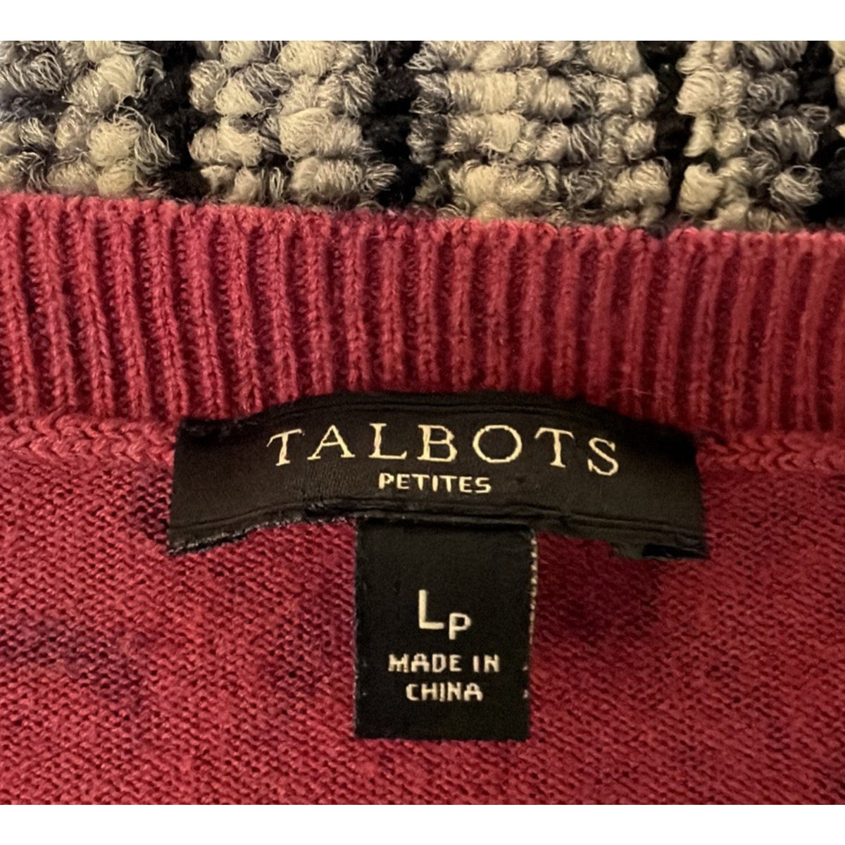 TALBOTS Cardigan Womens LP Burgundy Black Leopard Print Cotton Long Sleeve