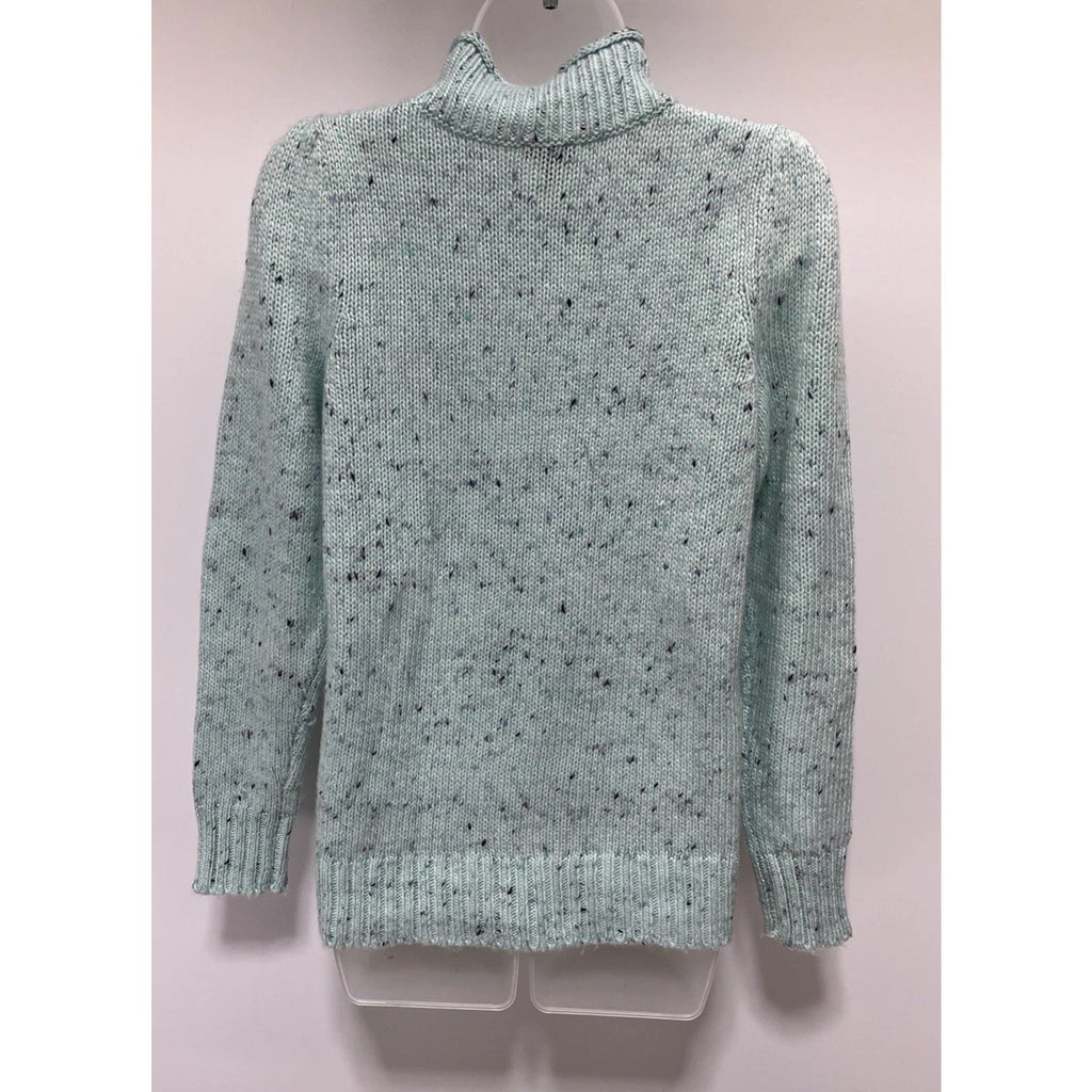 Talbots Sweater Womens Small Petite Blue Ribbed Edges Puffed Sleeve Specks Comfy