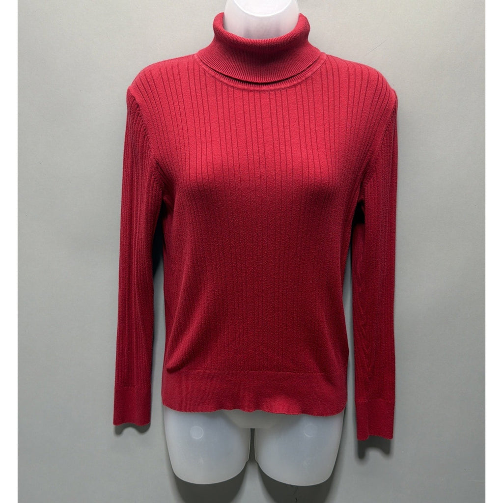 Talbots Turtleneck Sweater Size Petite M Thin Ribbed Knit Pullover Sweater Red