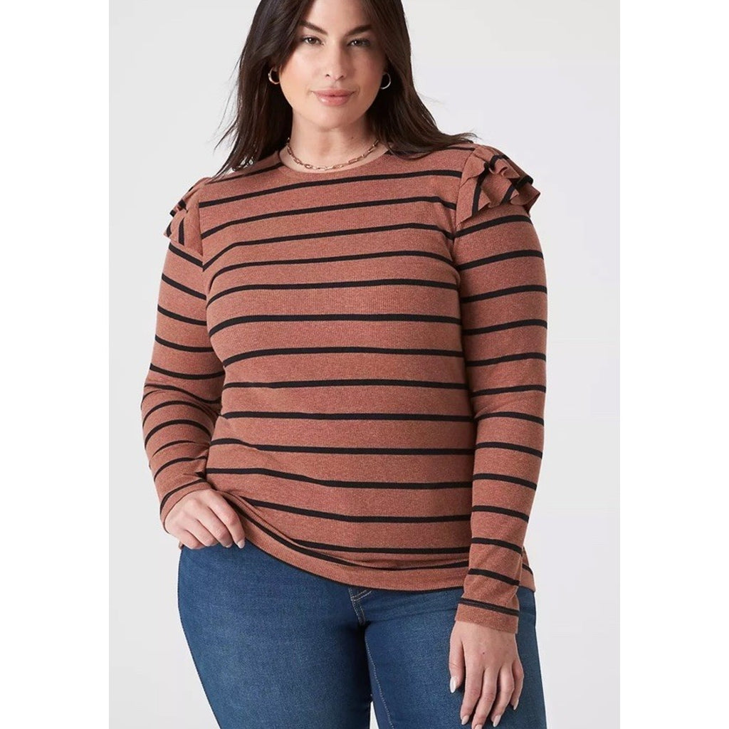 Lane Bryant Classic LS Crew Neck Double Ruffled Ribbed Top New Plus 18/20