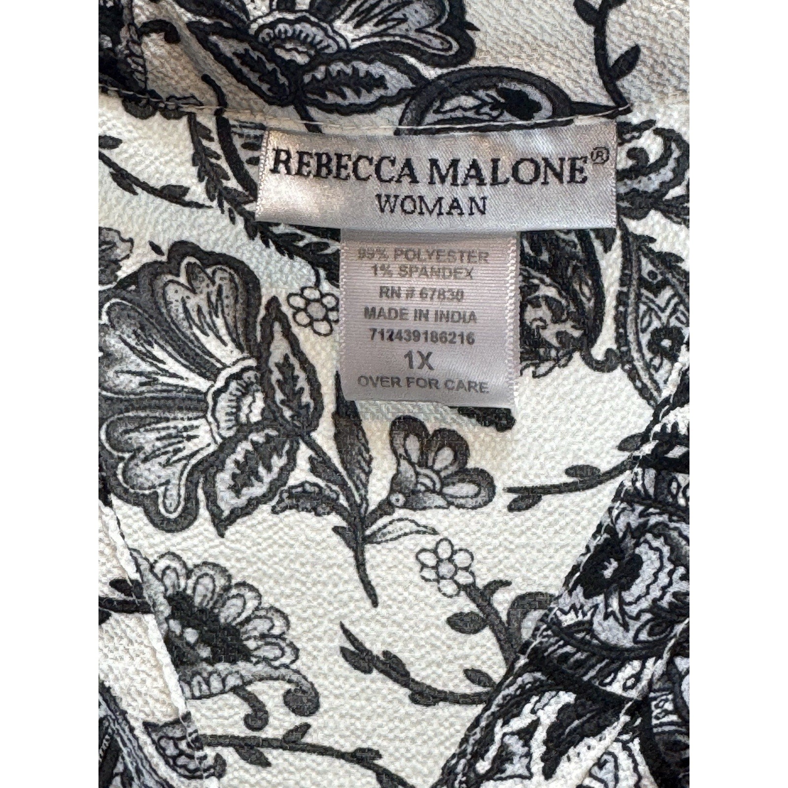 Rebecca Malone Women's V Neck 1/4 Button Up Roll Tab Sleeves Tunic Blouse 1X