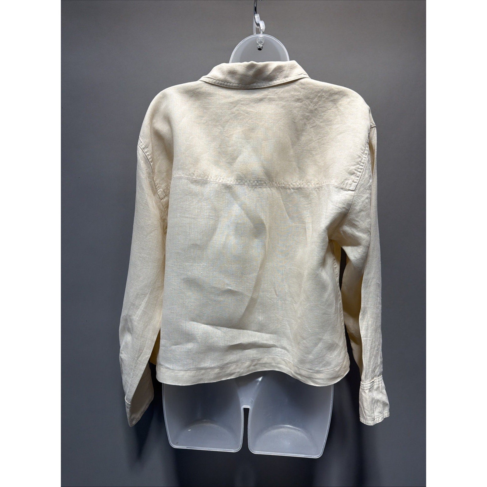 Rachel Zoe 100% Linen Long Sleeve Button Down Shirt Large Ivory Beachy Classic L