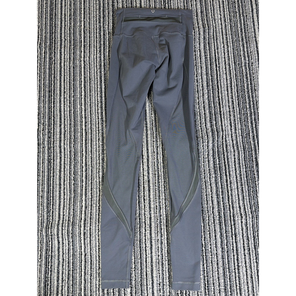 Lululemon Leggings Womens 4 Long Gray Mid Rise Mesh Panel Pockets Yoga Gym