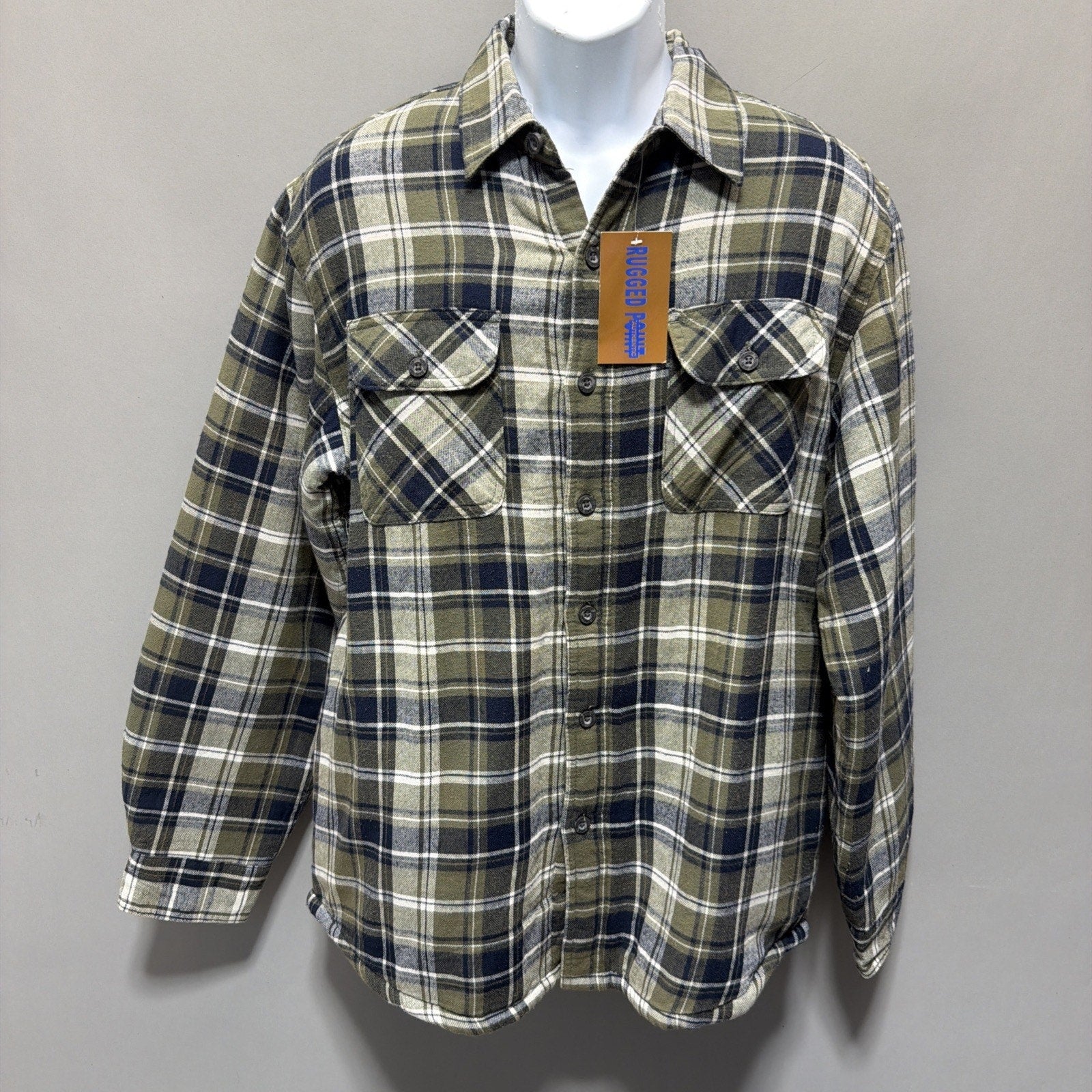 Mens Rugged Point Authentic Green Plaid Fleece Sherpa Button Up Shacket L NWT