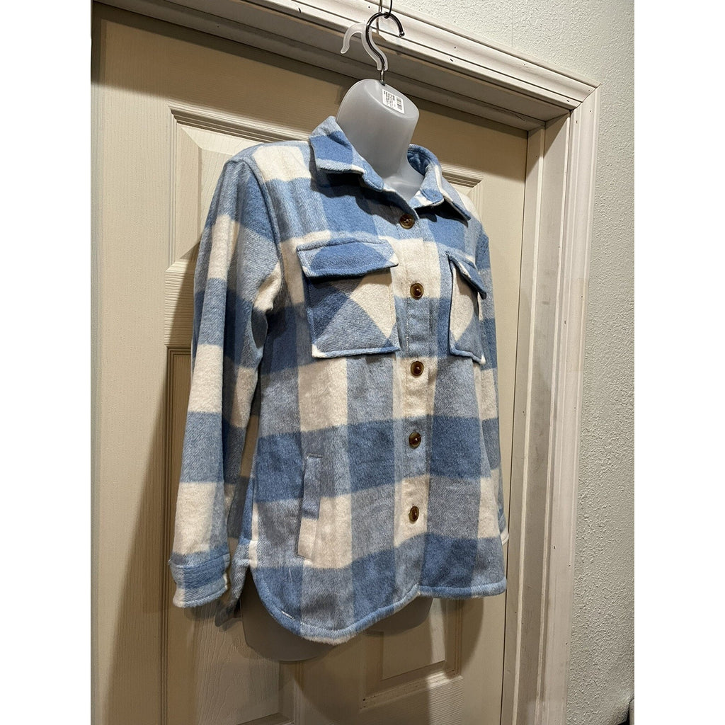 Members Mark Girls Blue Plaid Shacket Pockets Relaxed Fit Sz XL 14-16