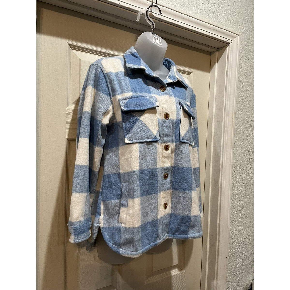 Members Mark Girls Blue Plaid Shacket Pockets Relaxed Fit Sz XL 14-16