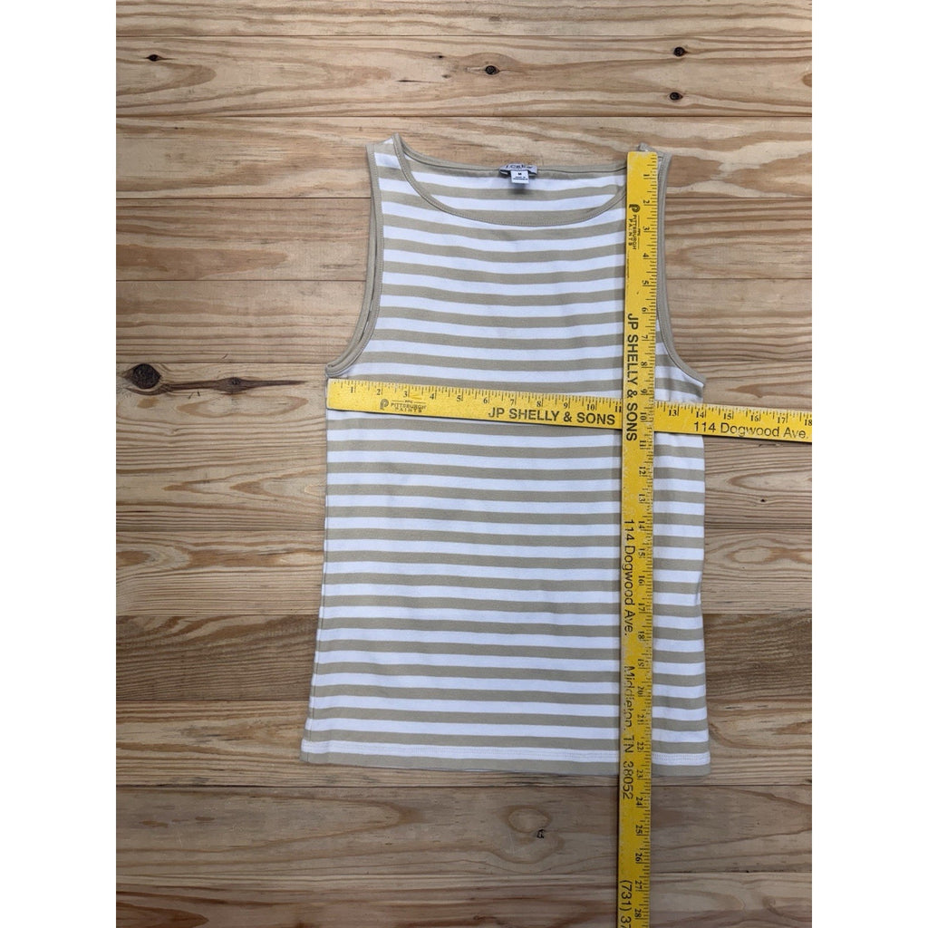J Crew Tan White Striped Sleeveless Scoop Neck Tank Top Shirt Women’s Size M