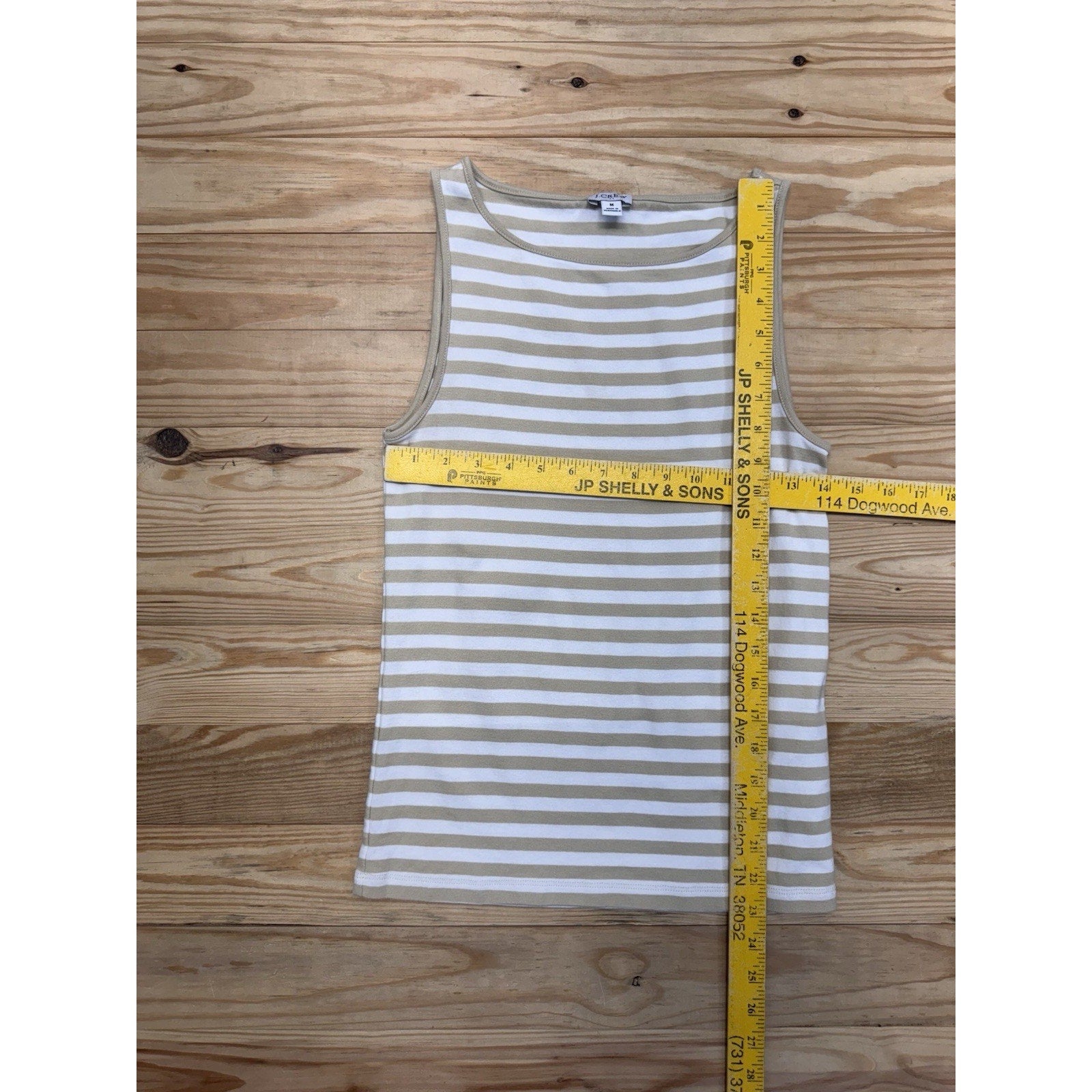 J Crew Tan White Striped Sleeveless Scoop Neck Tank Top Shirt Women’s Size M
