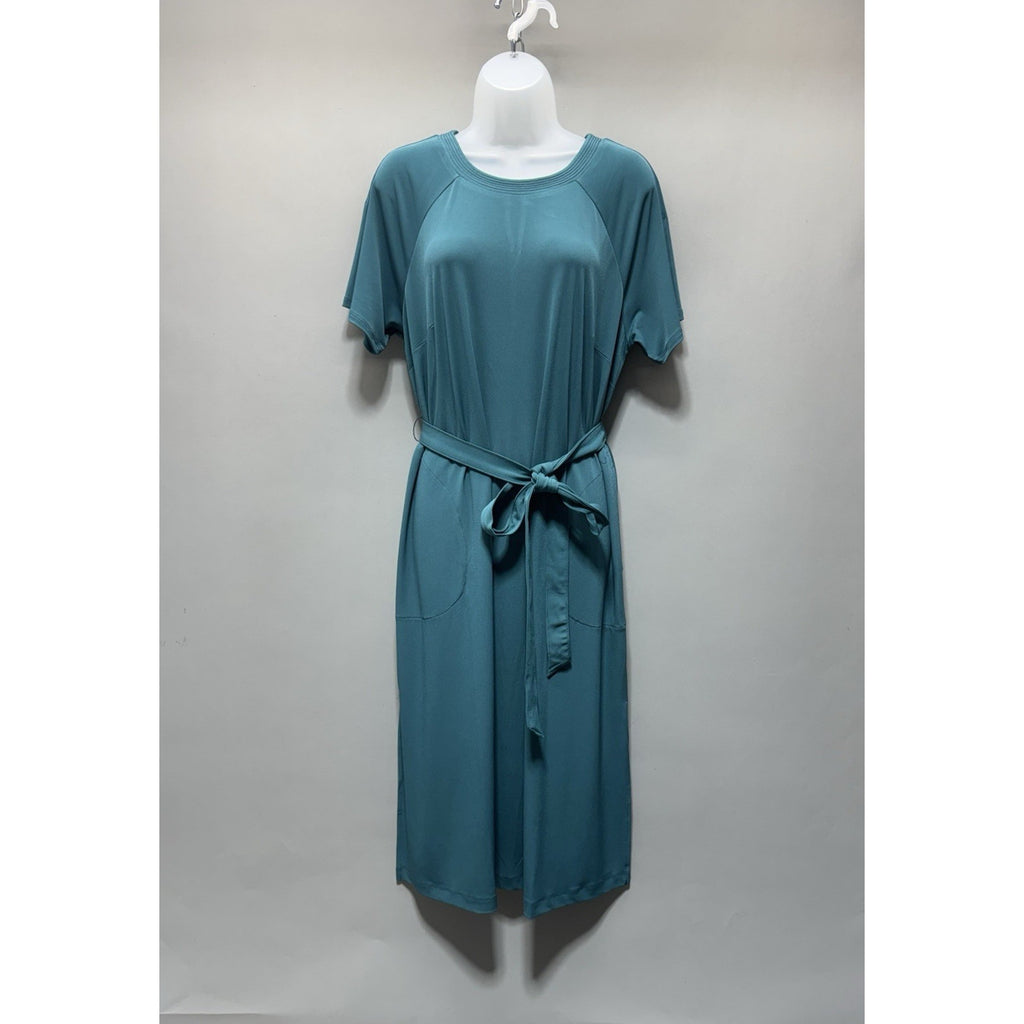 Lane Bryant Dress 14/16 Teal Belted Midi Short Sleeve Casual Career Flowy NWT