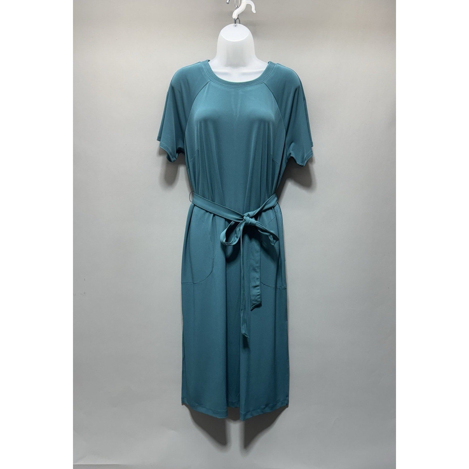 Lane Bryant Dress 14/16 Teal Belted Midi Short Sleeve Casual Career Flowy NWT