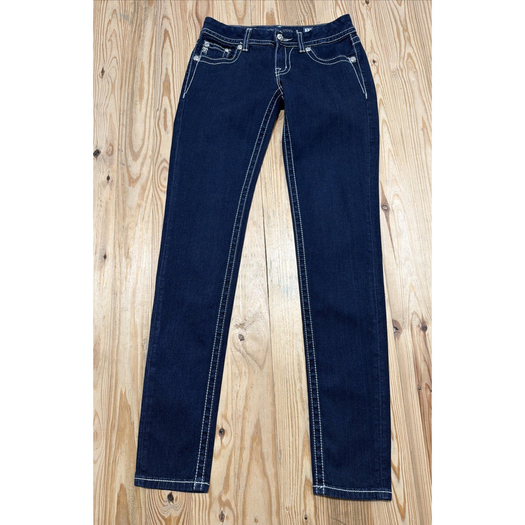 Miss Me Jeans Womens Size 27x33 Low Rise Skinny Dark Wash Denim Flap Pockets