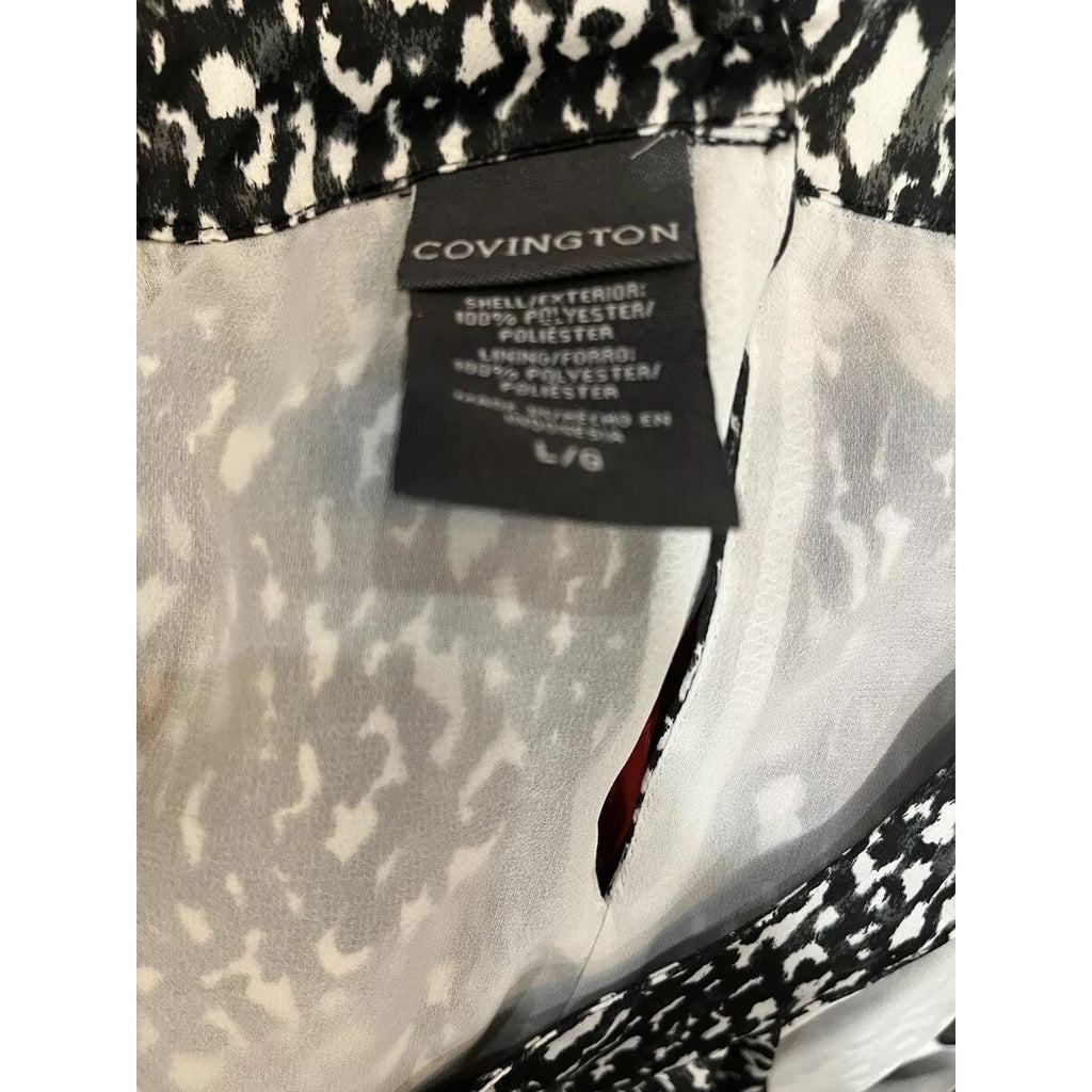 Covington Women's Black White Sleeveless Leopard Print Ruffle Blouse Size Large