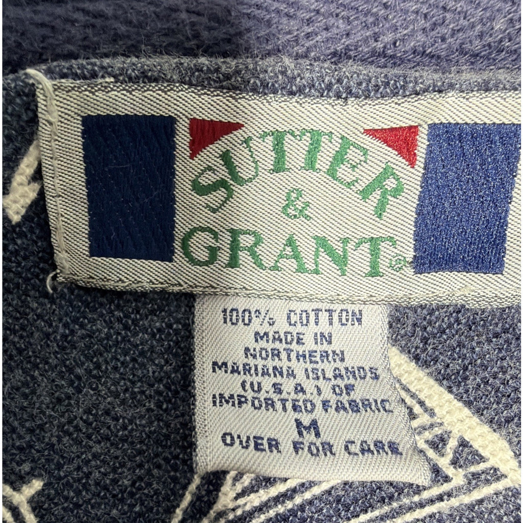 Vintage 90s Sutter & Grant Sailboat Design Mens M Polo Blue Cotton Made In USA