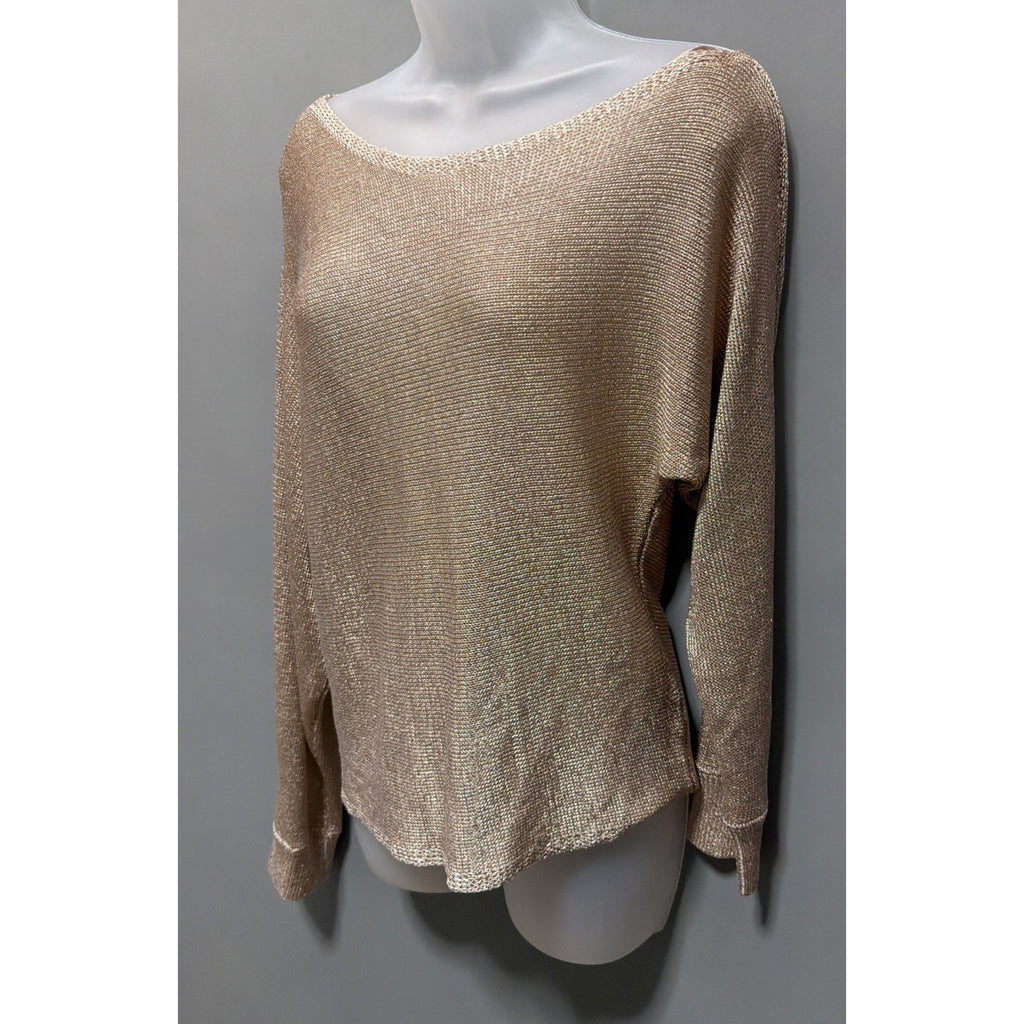 GUESS Women's Long Sleeve Catrina Off Shoulder Lurex Cord Sweater L Metallic New