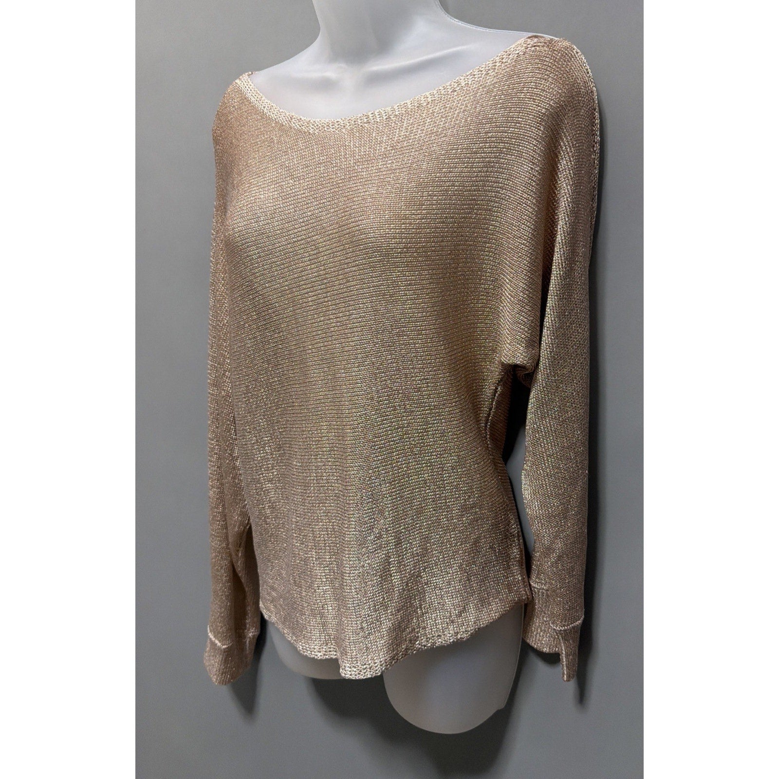 GUESS Women's Long Sleeve Catrina Off Shoulder Lurex Cord Sweater L Metallic New