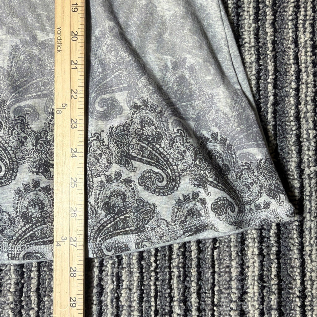 RXB Women's LS Pullover Top Gray w/Lace & Rhinestones Paisley Design Size L NWT