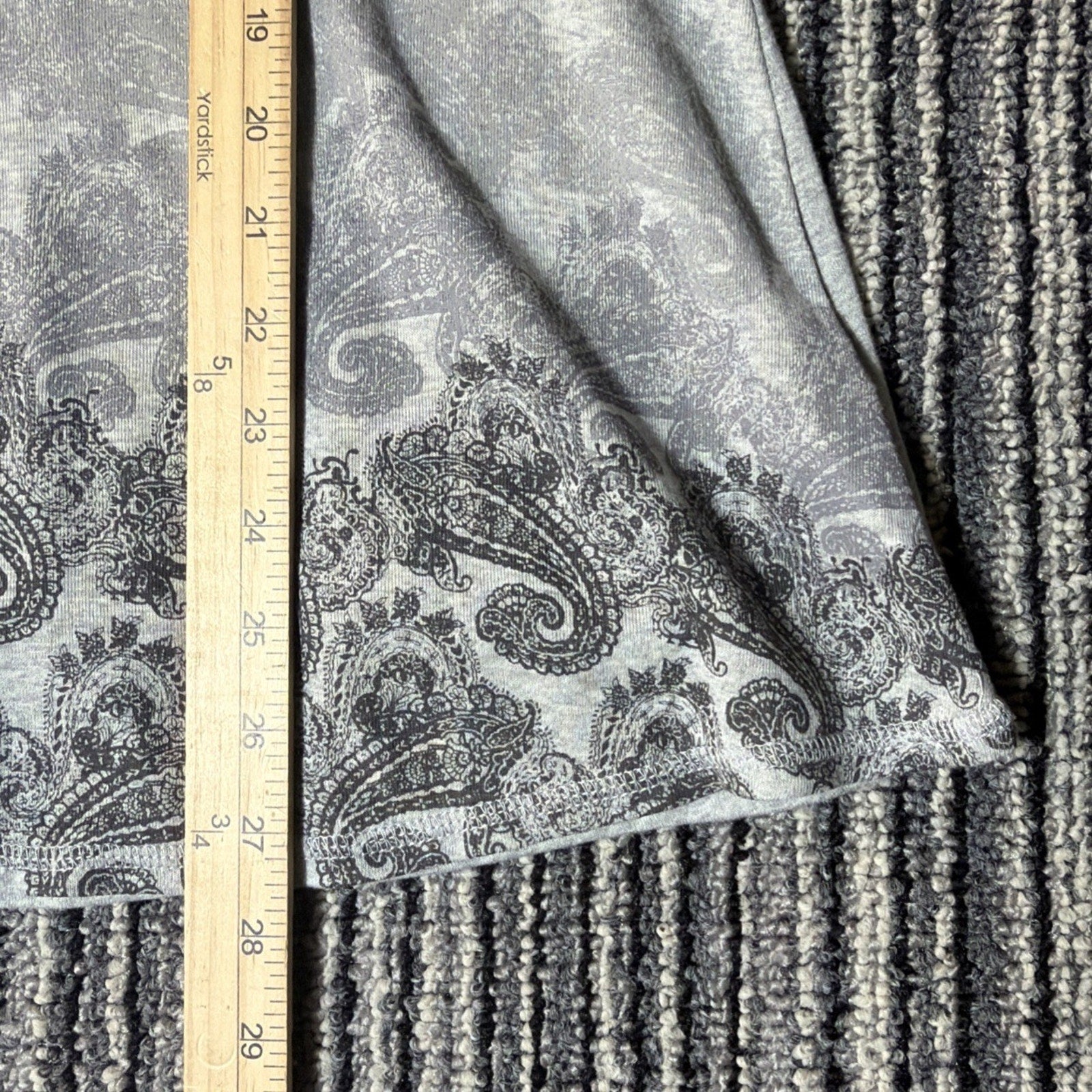 RXB Women's LS Pullover Top Gray w/Lace & Rhinestones Paisley Design Size L NWT