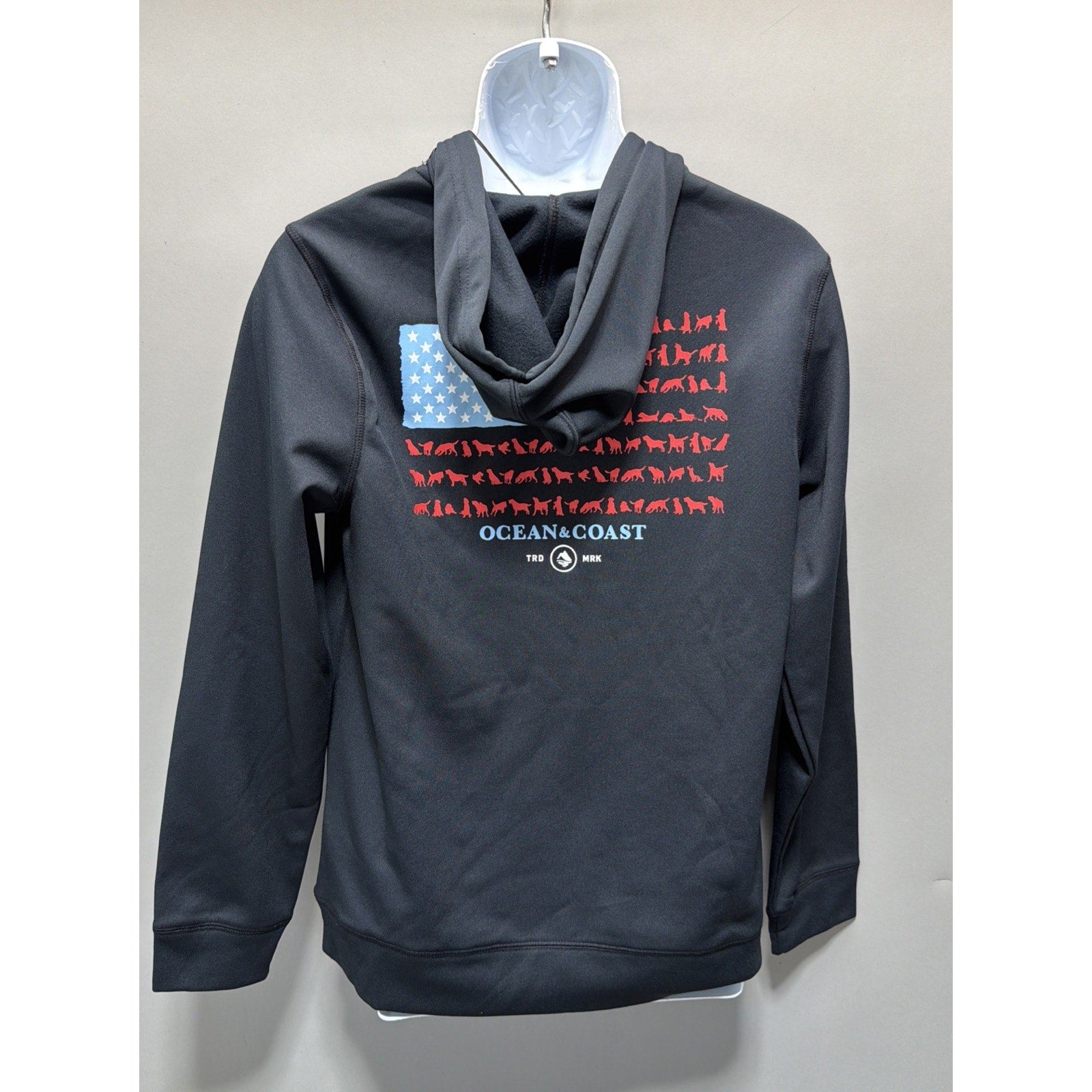 NWT Ocean & Coast Hoodie Men’s Small Black Animal American Flag Pullover Pocket