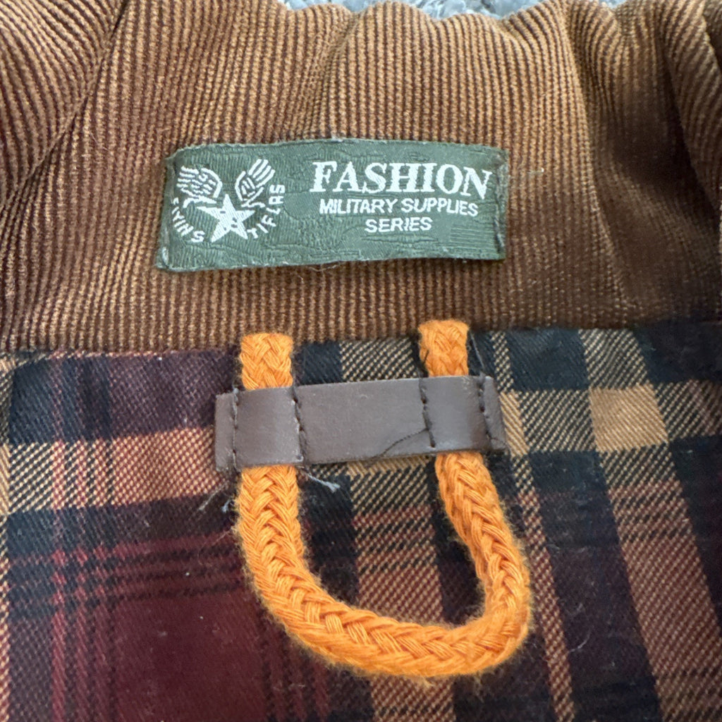 Military Supply Series Plaid Jacket Long Sleeve Shirt Button Front Faux Fur L