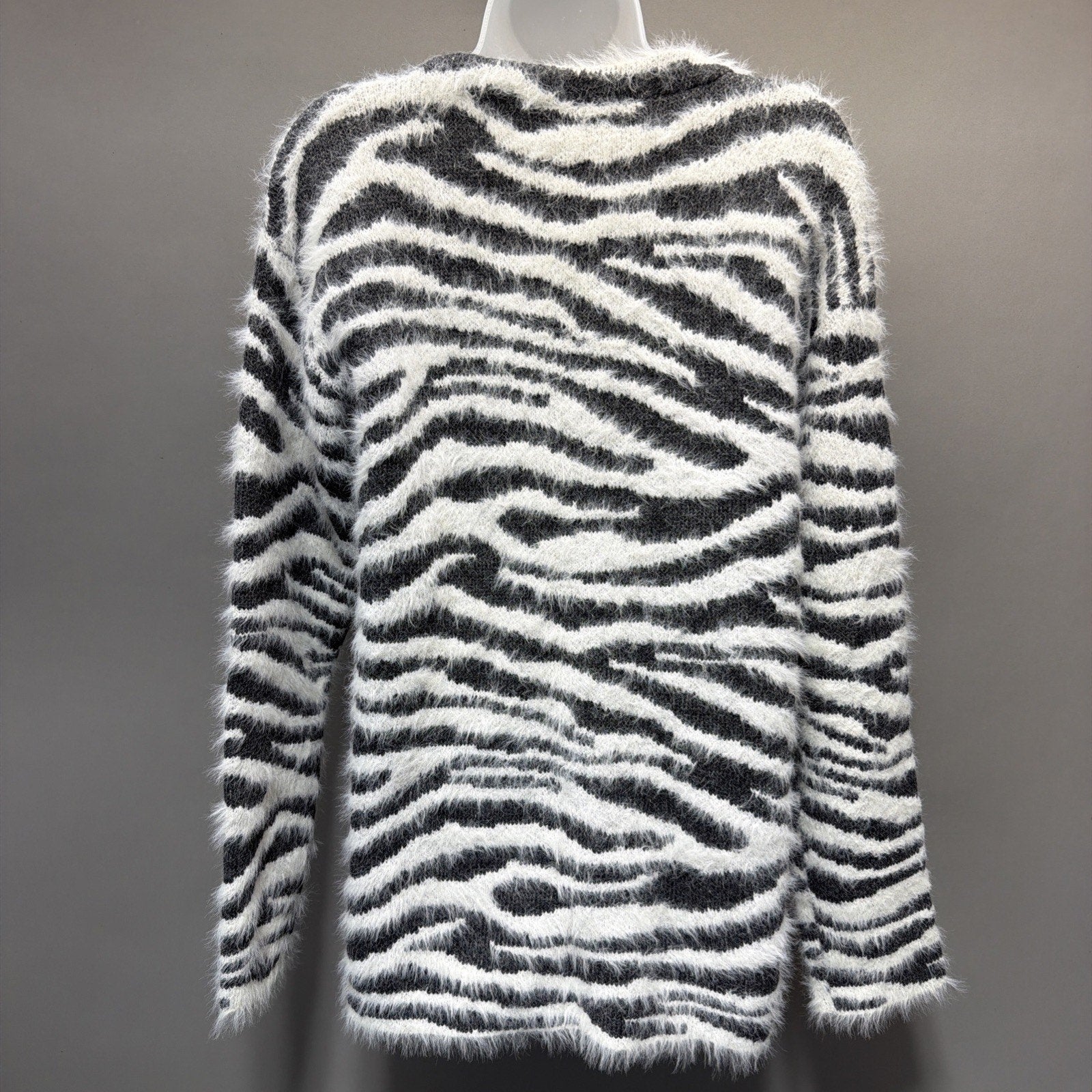 KAYLA ARMOIRE Women's Soft, Open Front Midi Cardigan Pockets Zebra Print M/L