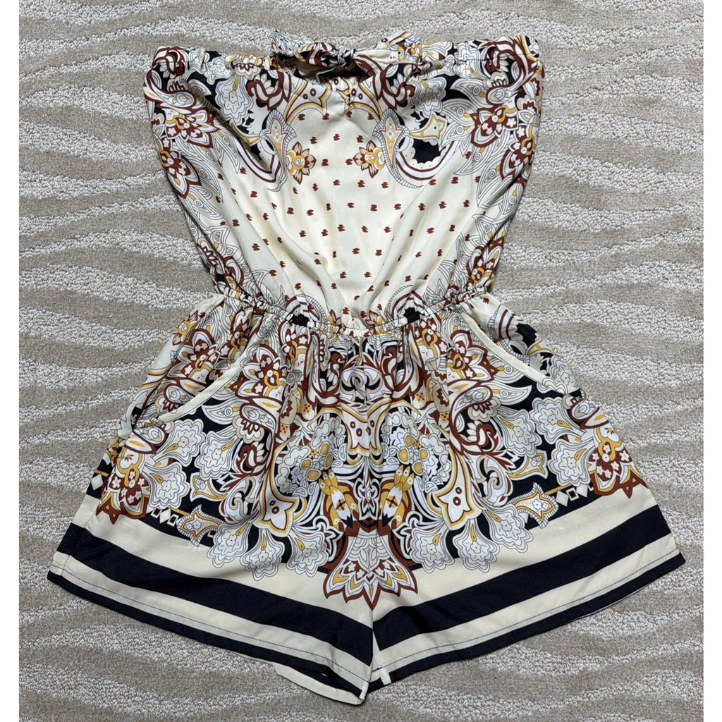 Thread Story One Piece Paisley Strapless Romper Pockets Women’s Size Medium