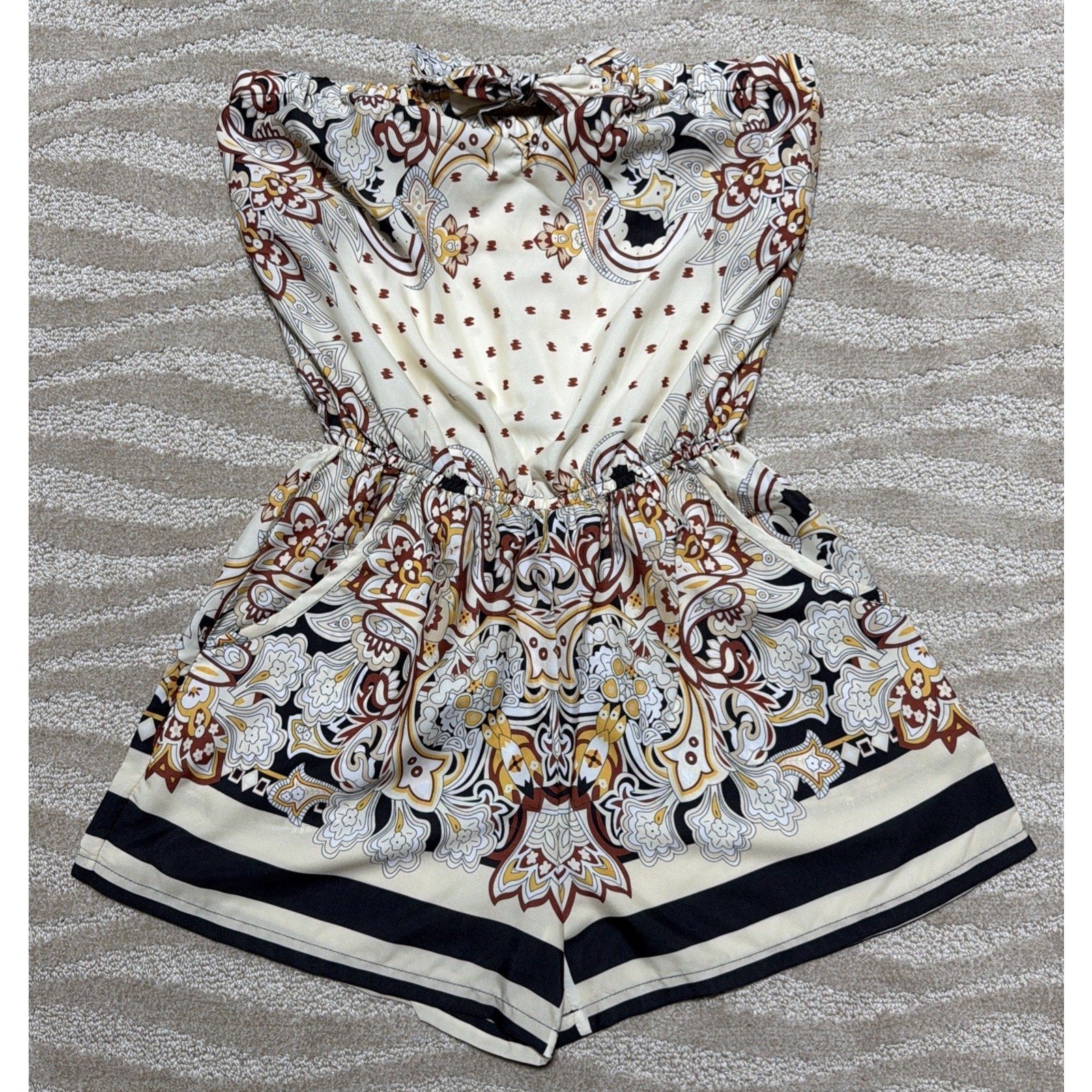Thread Story One Piece Paisley Strapless Romper Pockets Women’s Size Medium