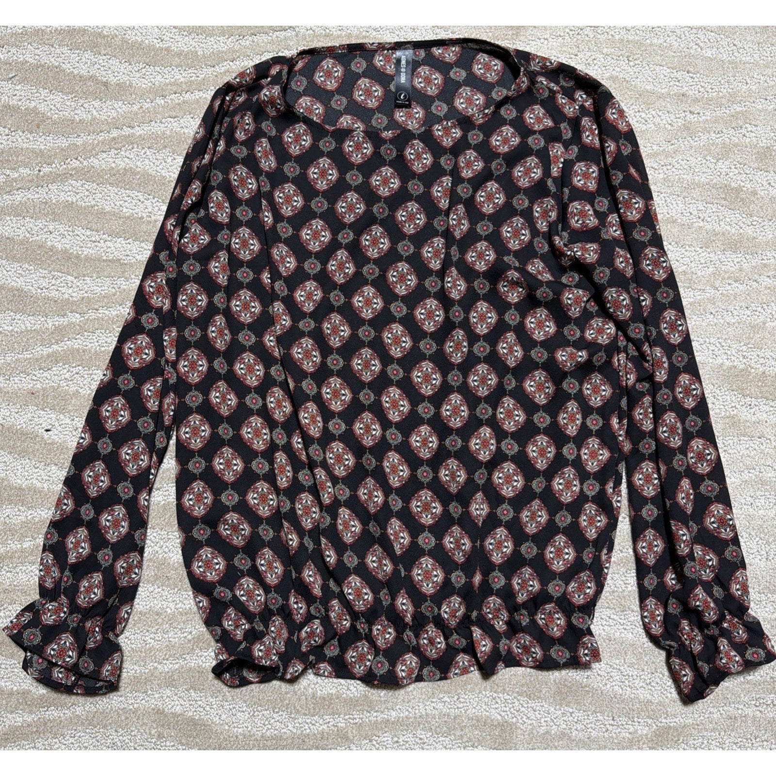 Agnes & Dora Womens L Pullover Cinched Waist Blouse Floral Boho