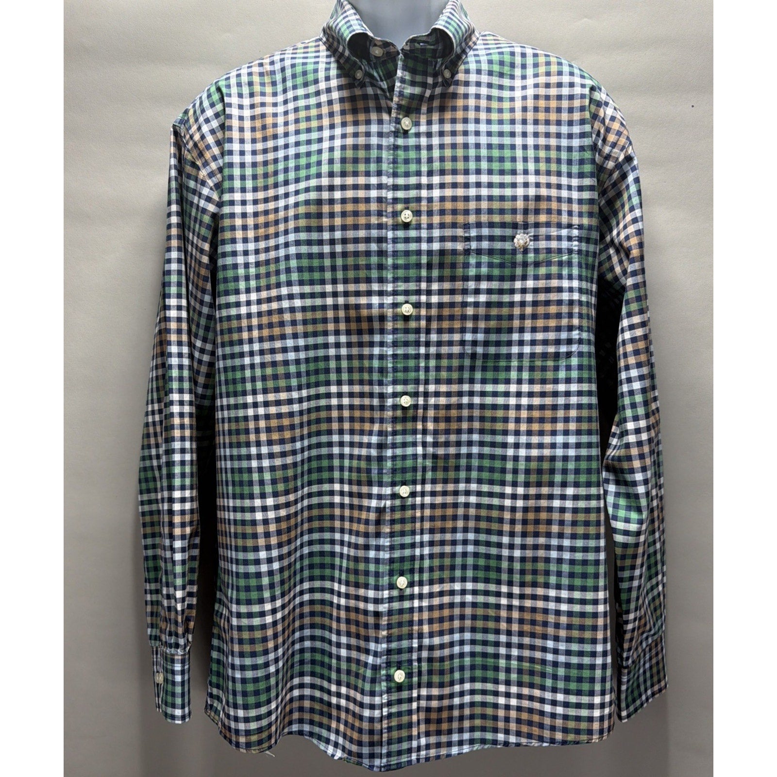 COTTON BROTHERS Men’s L Gingham Wrinkle Free Button Up Shirt Long Sleeve Cotton