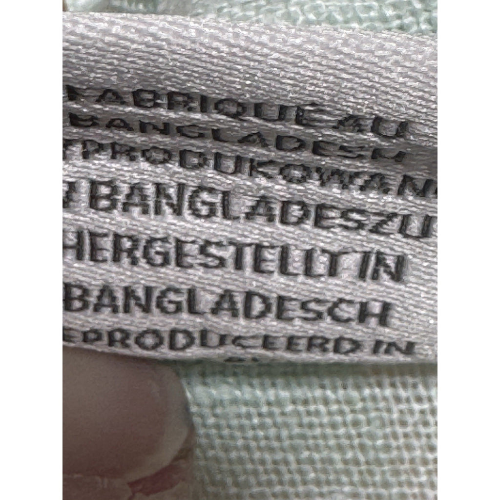 Laura Ashley 100% Linen Mint Green Plaid Button Shirt Large Puff Sleeve