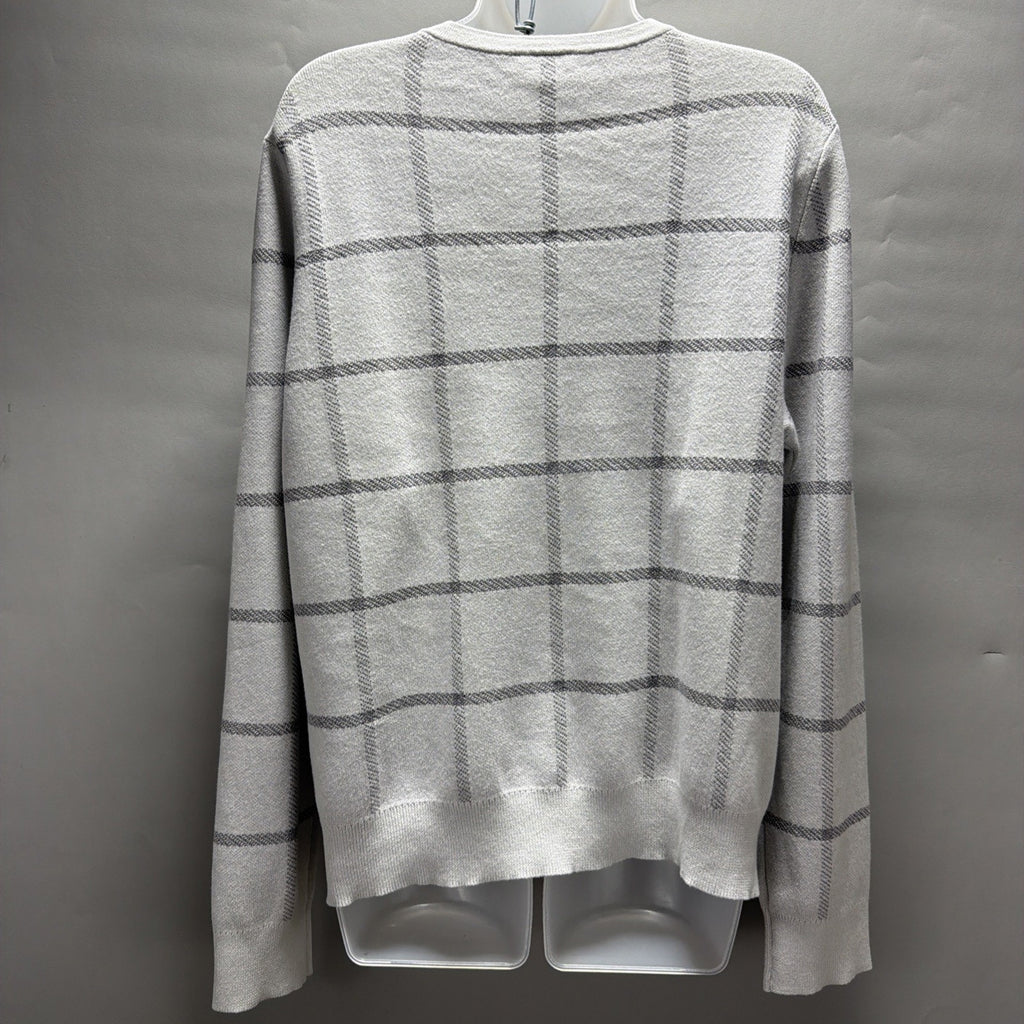 Ann Taylor Factory Windowpane Cardigan Sweater XL Gray White Button Front NWT