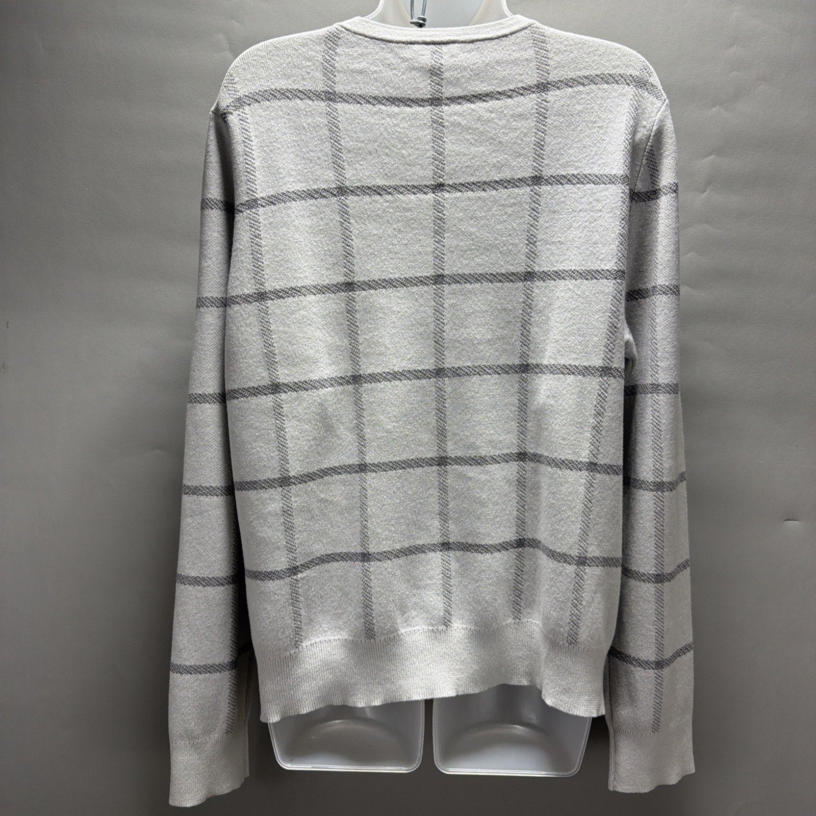 Ann Taylor Factory Windowpane Cardigan Sweater XL Gray White Button Front NWT
