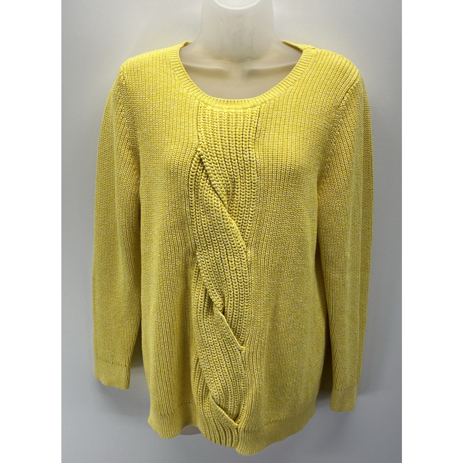 Talbots Cable Knit Bright Yellow Sweater 100% Cotton 1X