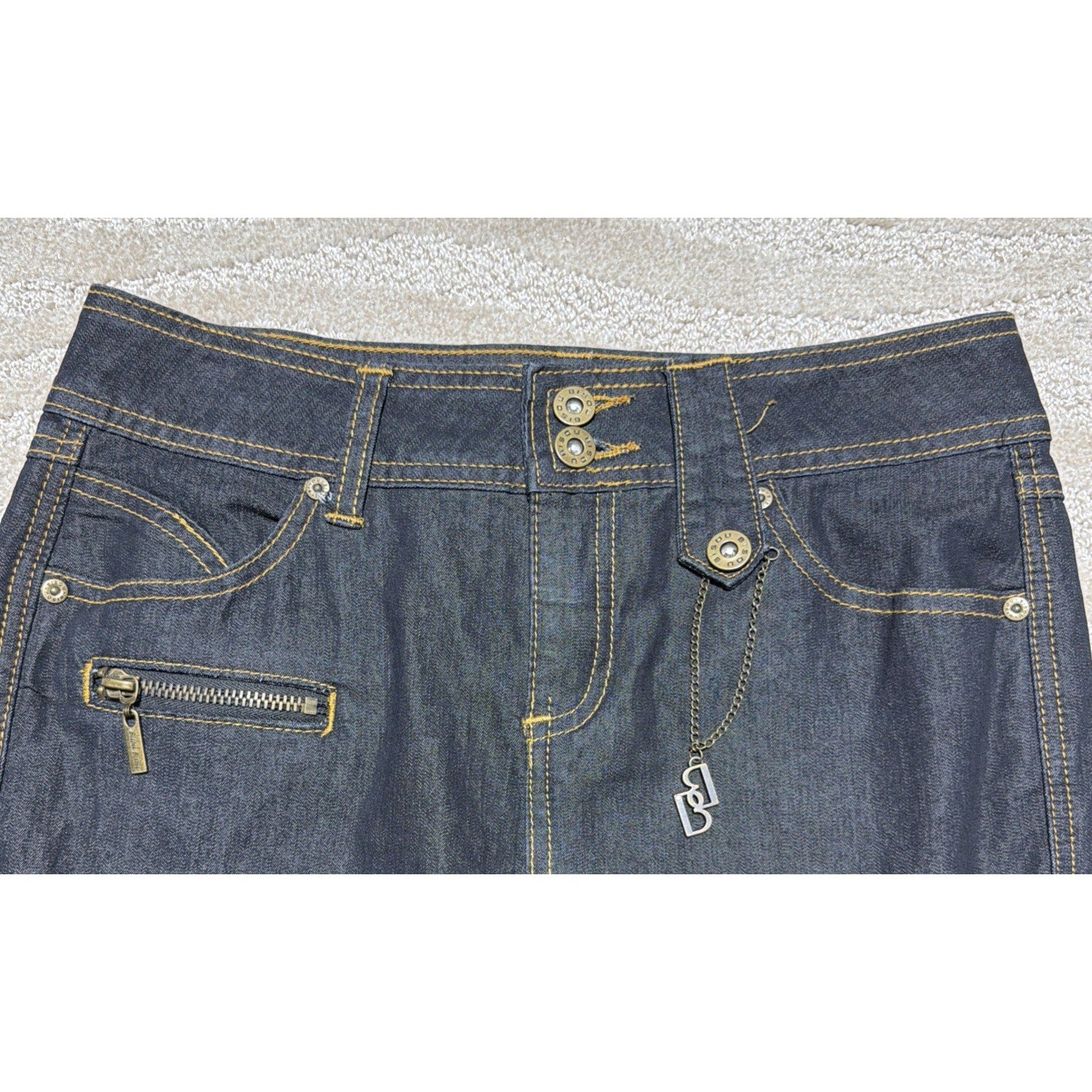 BISOU BISOU sz 4 Flared Denim Mermaid Long Jean Skirt Michele Bohbot Dark Denim