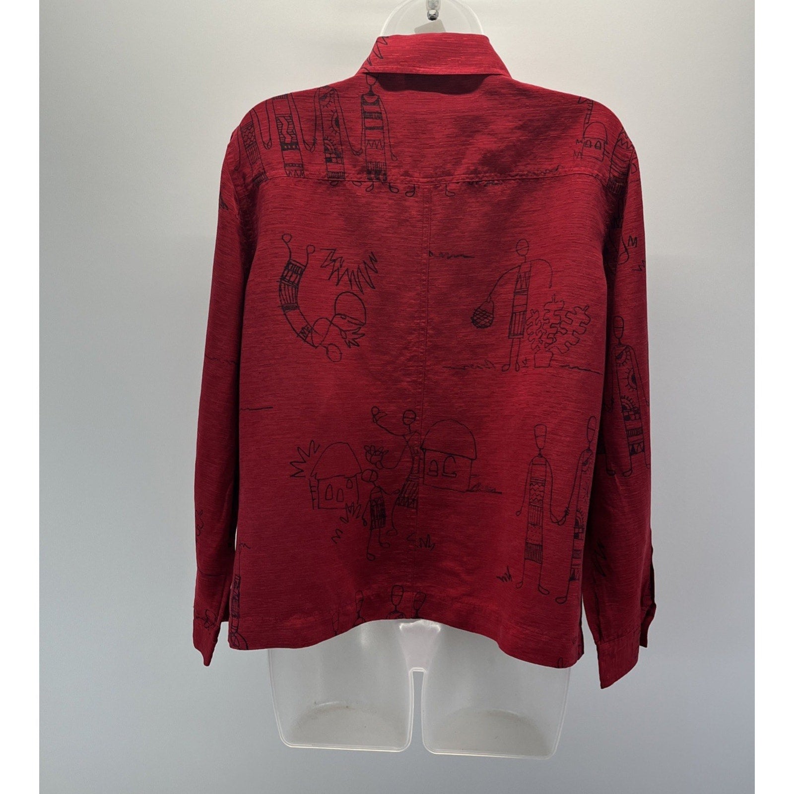 Chico's Design VTG Sz 2 L Red Wearable Art Silk Linen Button-Up Top - Beautiful!