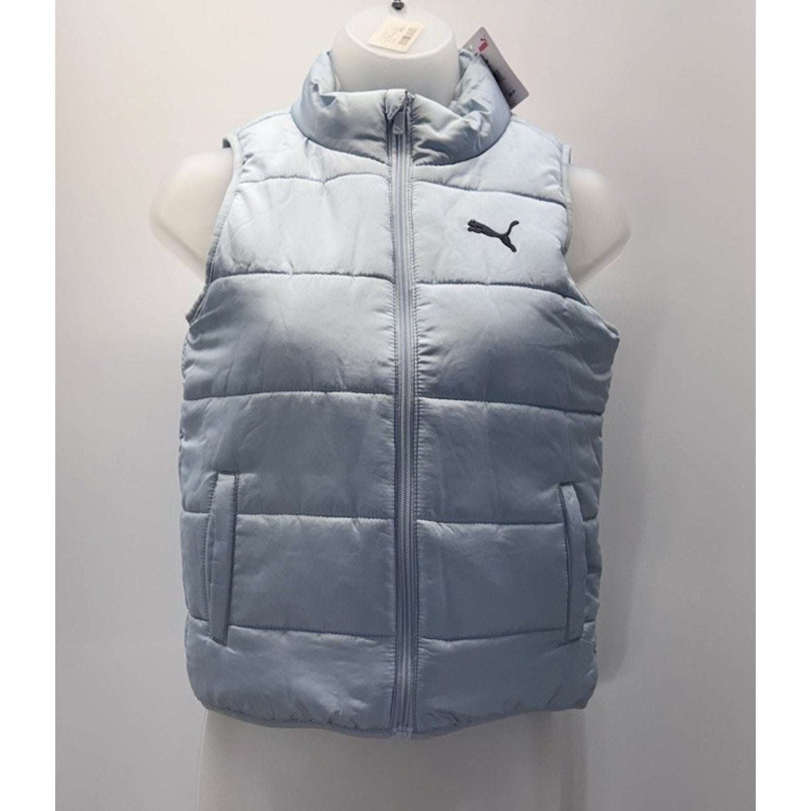 Puma Women’s Light Blue Puffer Vest Front Pockets Size Small New With Tags