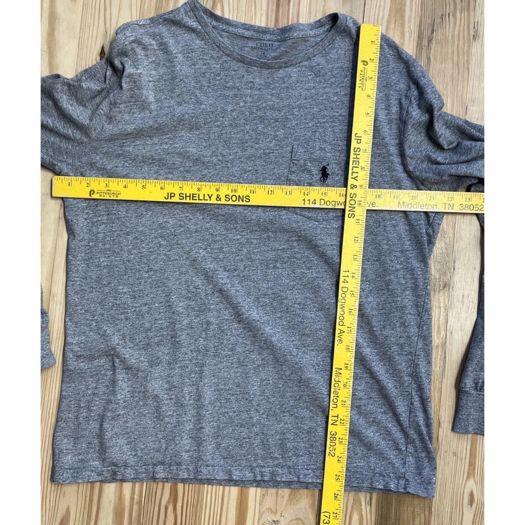 Polo Ralph Lauren Mens M Gray Long Sleeve Pocket T Shirt Black Pony Logo