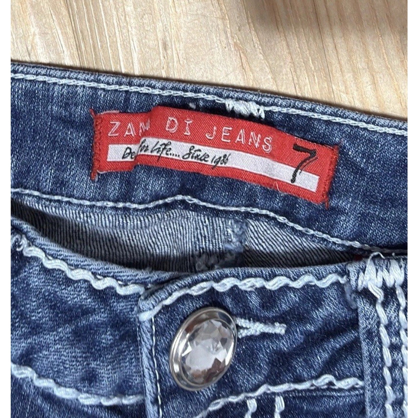 Zana Di Womens Size 7 Low Rise Jeweled Bootcut Flap Pocket Denim Jeans 29x32