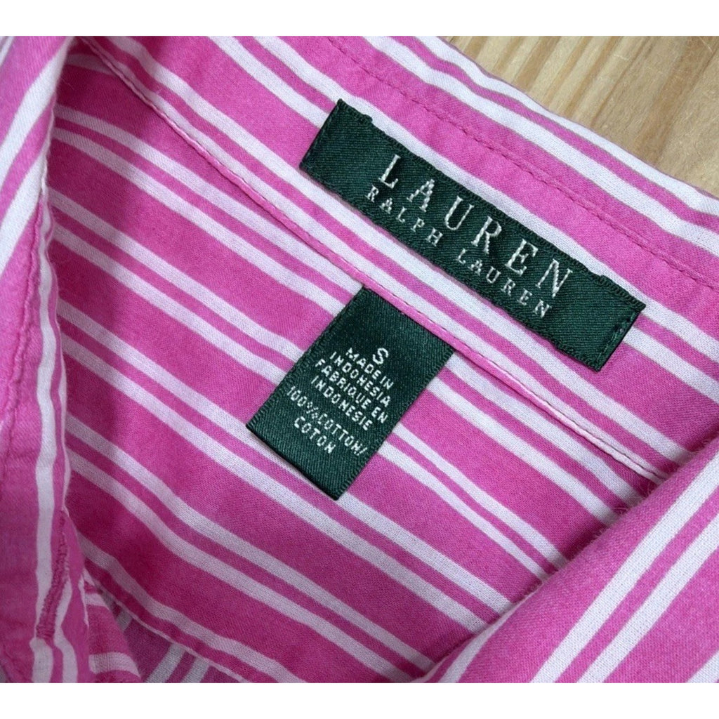 Lauren Ralph Lauren Shirt Womens Pink White Stripe Button Up Roll Tab Sleeves S