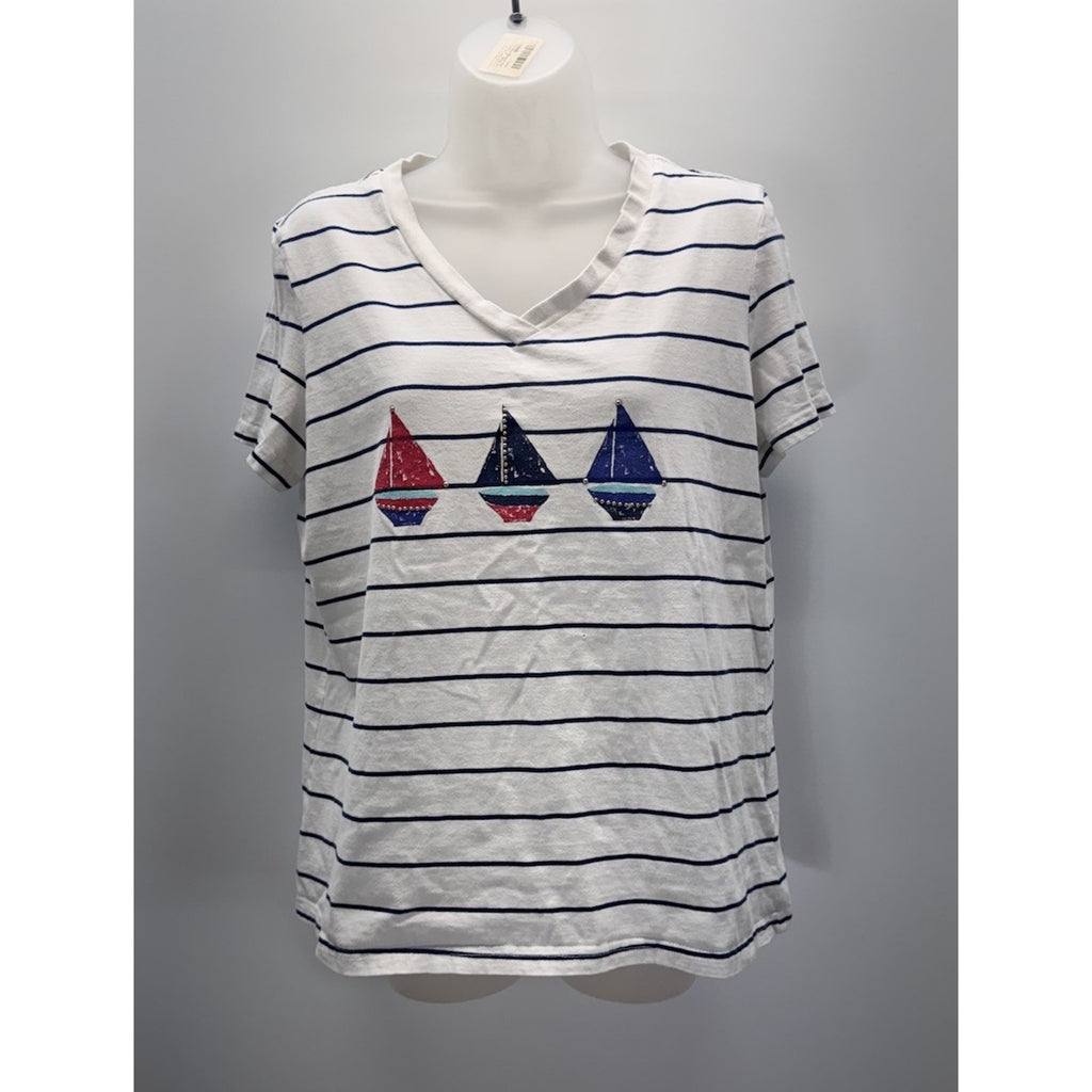 Sun Bay Sailboat Red White & Blue T-shirt Size Small Short Sleeves