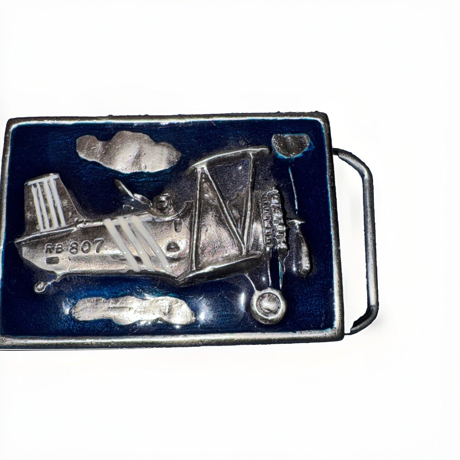 BI PLANE Vintage Gold Toned Brass BELT BUCKLE. Instyle 1978 embossed 3D n. 1233