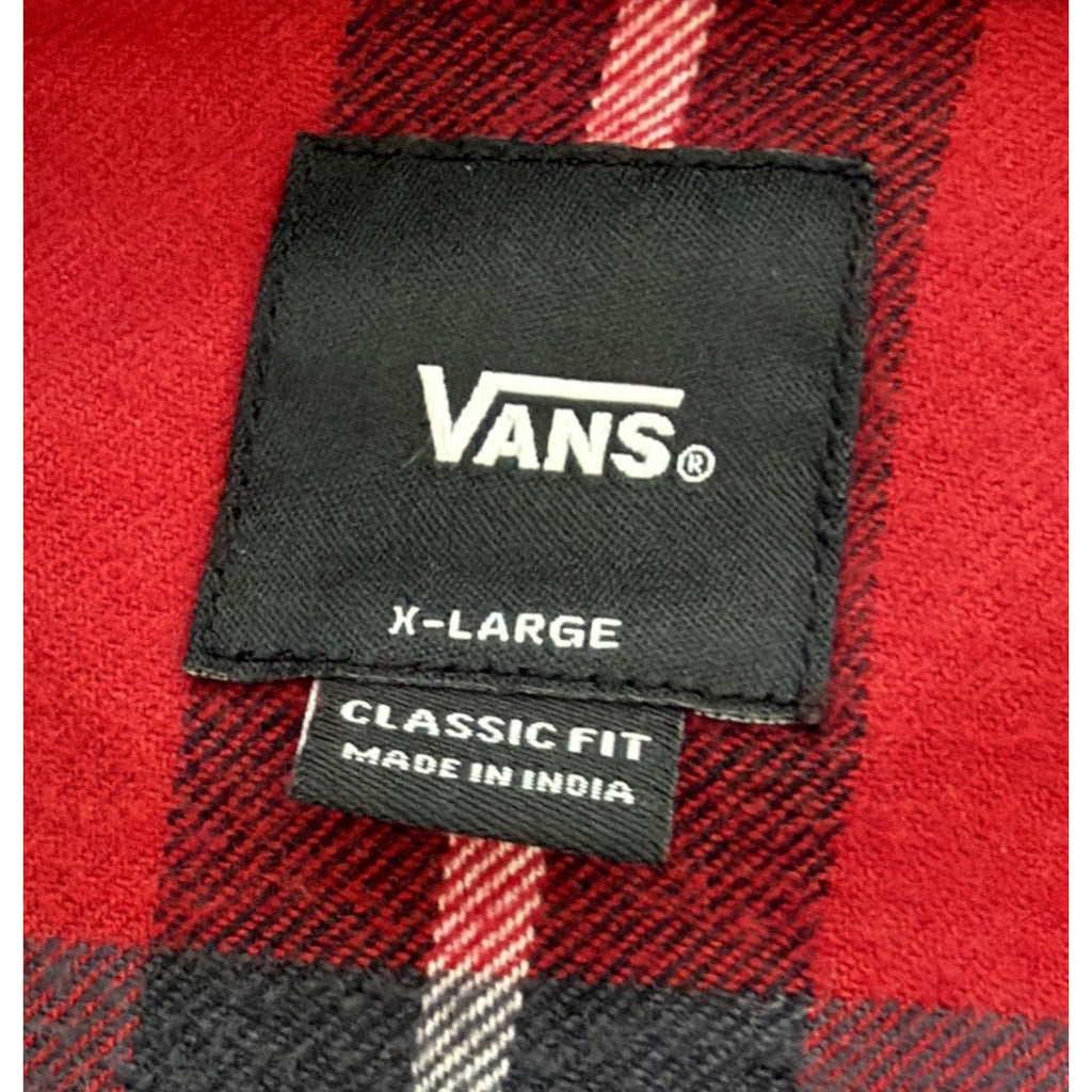 VAns Off The Wall Classic Fit Flannel Shirt Mens XL Red White Plaid Long Sleeve