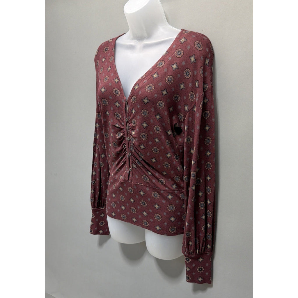 Buckle Black Medallion Print Henley Top Size Small