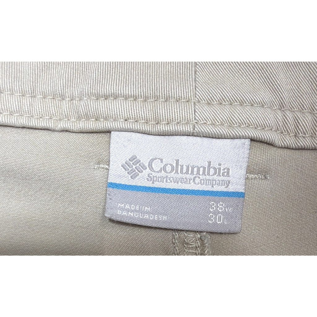 COLUMBIA MENS STRAIGHT FIT FLAT FRONT TAN KHAKI PANTS SIZE 38X30 COTTON ELASTANE