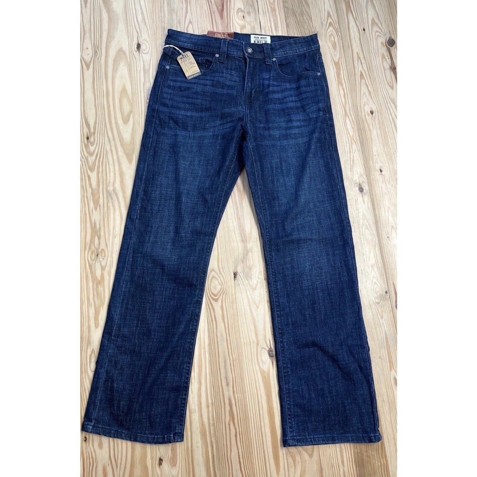 NWT T K Axel Men's Slim Bootcut Stretch Jeans Dark Wash 34 X 32 34X32 Blue